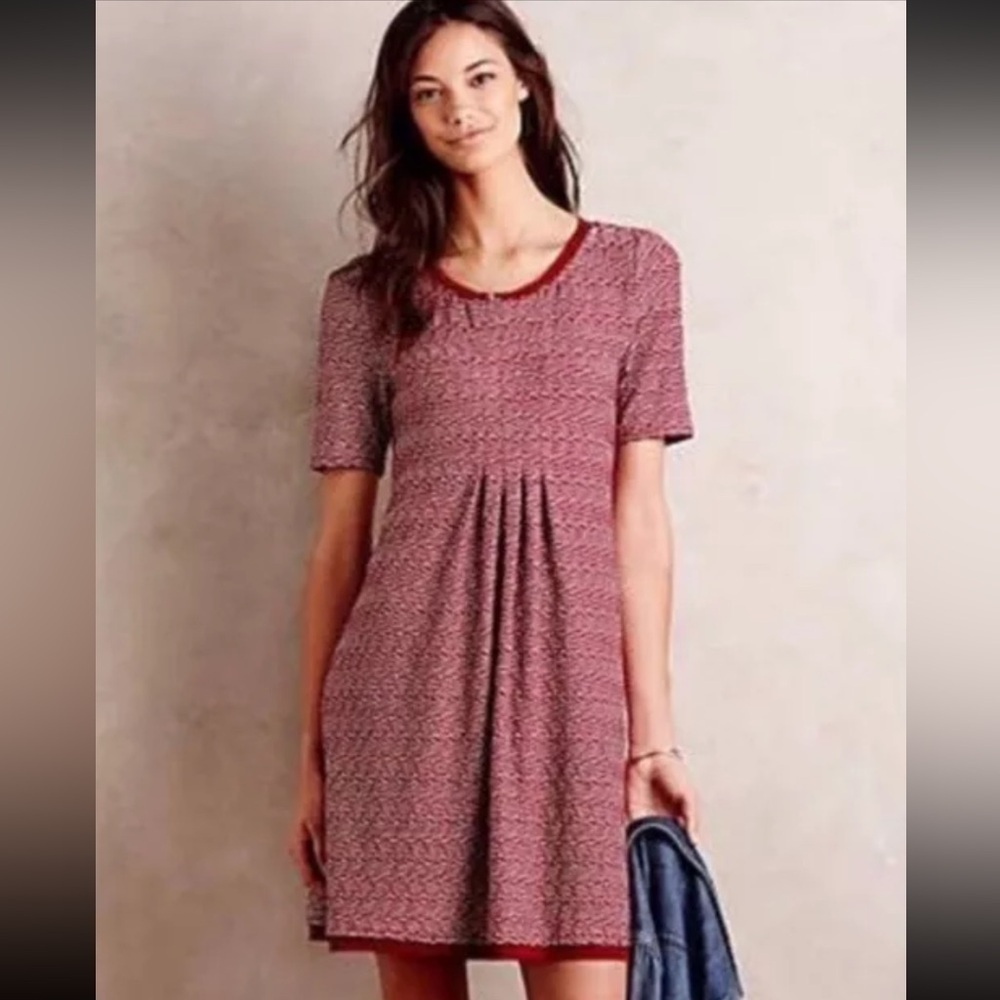 Anthropologie Maeve - Dora Textured Knit Shift Dress - Red/White - Size XS
